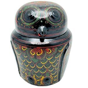 Burmese Lacquerware Handmade Owl-Shaped Box Hand-Painted Vintage Box